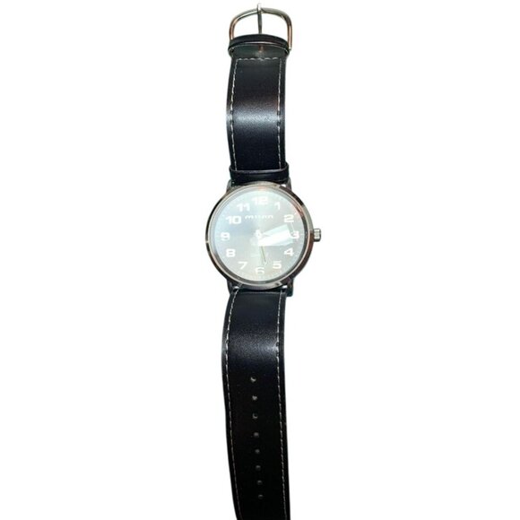Milan Mens Analog Watch with Black Leather Band Stainless Steel Back - Picture 1 of 3